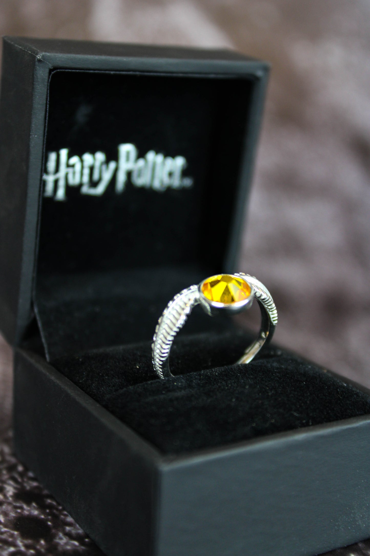 Harry Potter Sterling Silver Crystal Golden Snitch Ring