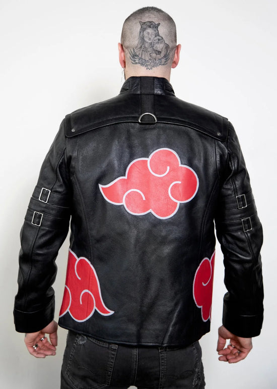 Akatsuki Red Cloud (Naruto Shippuden) Black Leather Jacket