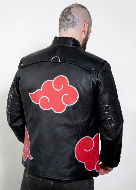 Akatsuki Red Cloud Black Leather Jacket