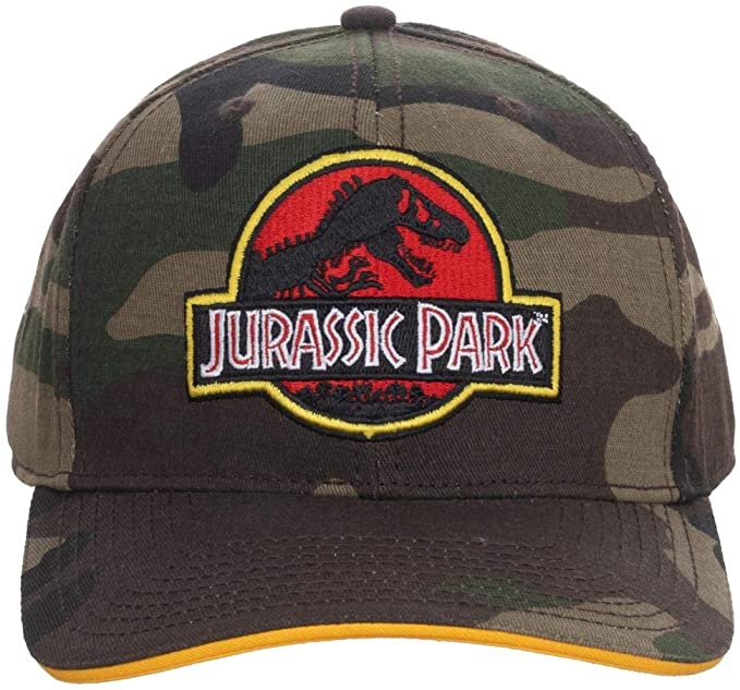 Jurassic Park Dinosaur Logo Pre-Curved Snapback Hat (Camo)