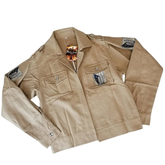 Scout Regiment (Attack on Titan) Embroidered Khaki Crop Uniform Jacket