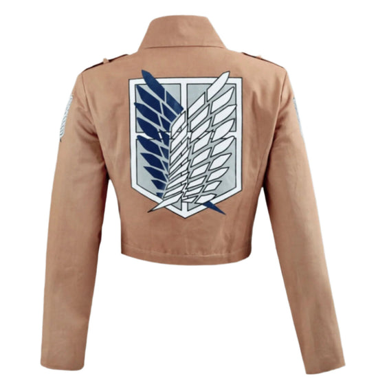 Scout Regiment (Attack on Titan) Embroidered Khaki Crop Uniform Jacket