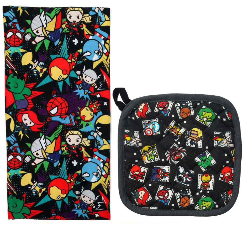 Marvel Chibi Characters 2-Piece Kitchen Tea Towel and Oven Mitt Set