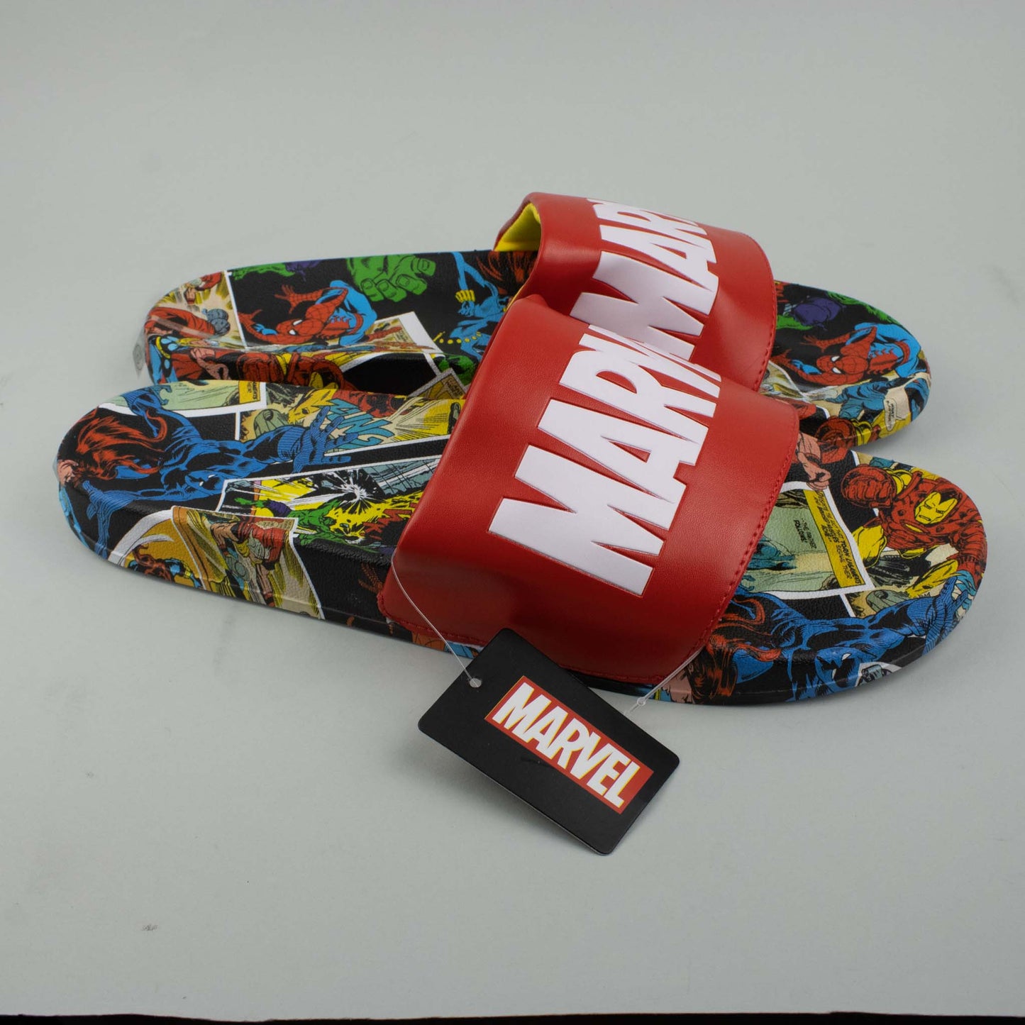 Load image into Gallery viewer, Marvel Logo &amp;amp; Comic Art Unisex Athletic Slide Sandals
