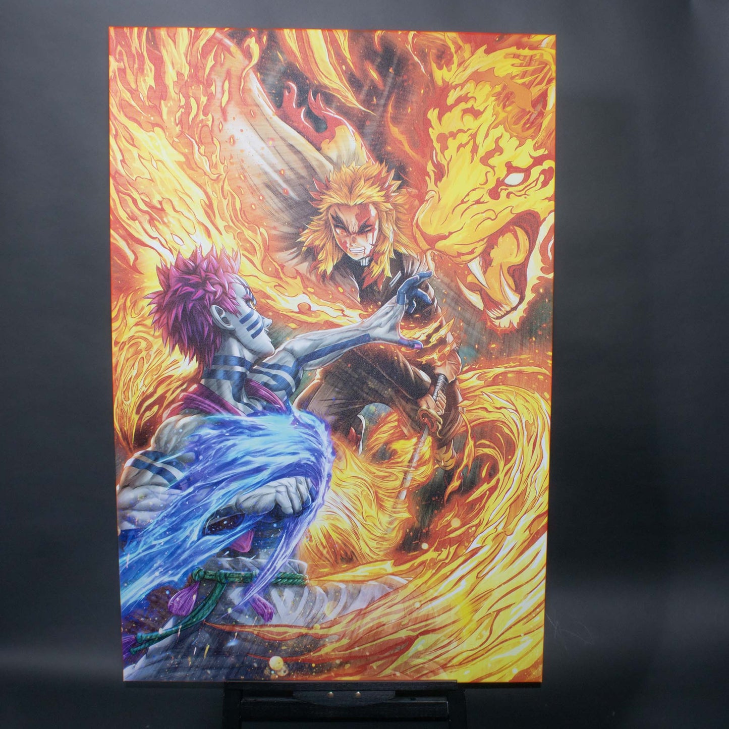 Load image into Gallery viewer, Rengoku and Akaza &amp;quot;Set Your Heart Ablaze!&amp;quot; Demon Slayer Premium Art Print
