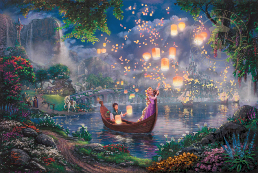 Rapunzel and Flynn (Tangled) Disney Thomas Kinkade Framed Art Print