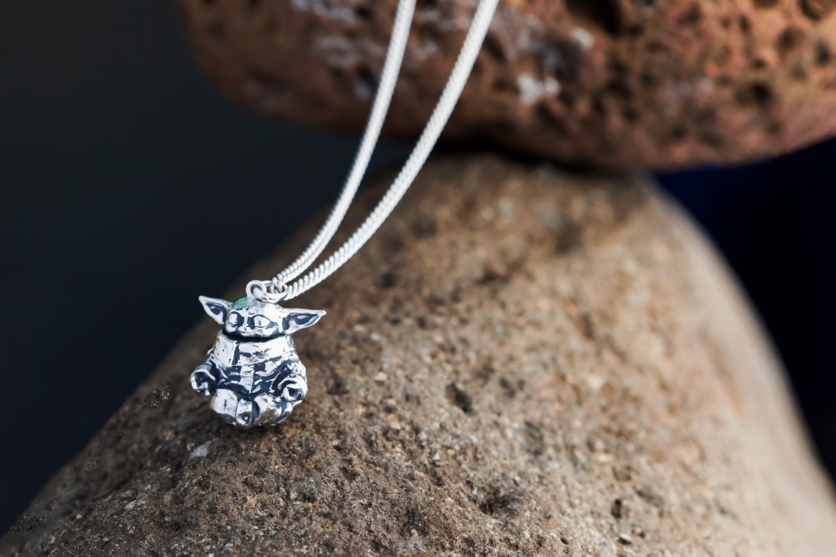 Load image into Gallery viewer, *Clearance!* The Child Grogu (Meditating) Star Wars Sterling Silver Necklace by RockLove
