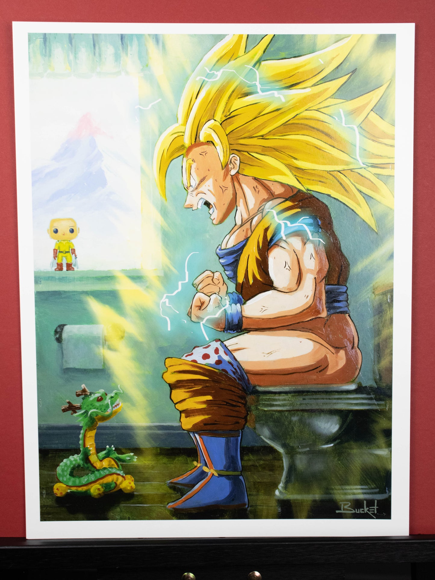 Summoning The Dragon SS3 Goku Bathroom (Dragon Ball) Parody Art Print