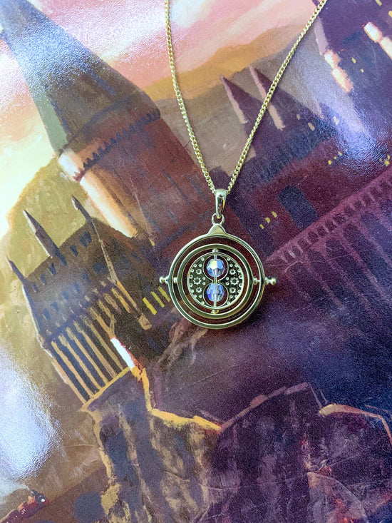 Load image into Gallery viewer, Time Turner (Harry Potter) Spinning Gold Plated Necklace with Crystals
