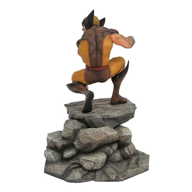 The X-Men's resident berserker joins the Marvel Gallery line of PVC dioramas! This 9-inch scale sculpture of Wolverine shows the hero in his classic brown costume, perched on a rock formation with claws extended, ready to tear into an opponent. Featuring detailed sculpting and collectible-quality paint applications, this sculpture comes packaged in a full-color window box.