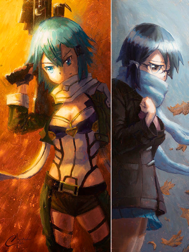 Load image into Gallery viewer, Sinon and Asada Sword Art Online Art Print
