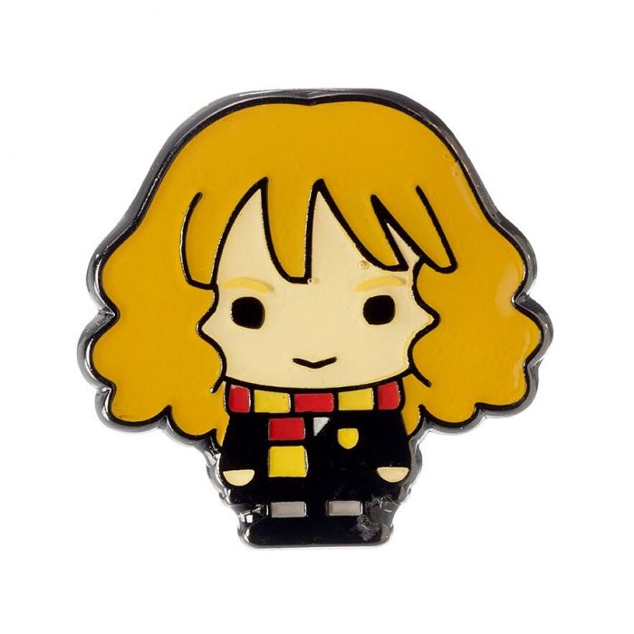 Load image into Gallery viewer, Hermione Granger Badge Pin  This Harry Potter Pin Badge has been created using the official style guide from Warner Bros.  Enamel Pin Details:  Around .75&amp;quot; tall and .5&amp;quot; wide (20mm x 16mm) Beautiful colors protected by a high-gloss finish Enamel pin arrives on a printed Harry Potter card backer Quality metal badge pin with butterfly clutch backing  
