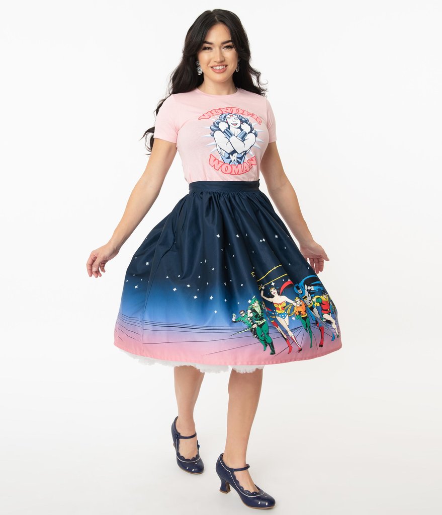 Load image into Gallery viewer, Justice League DC Comics Gellar Swing Skirt by Unique Vintage
