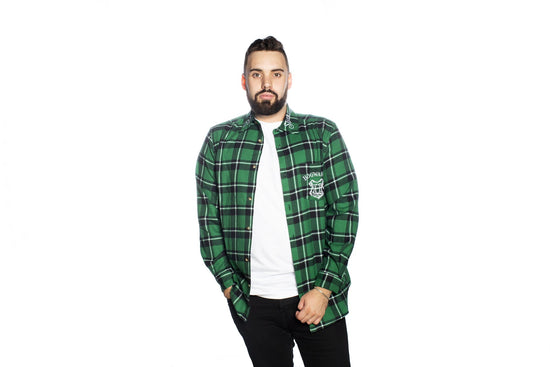 Load image into Gallery viewer, Slytherin House Crest (Harry Potter) Flannel Shirt by Cakeworthy

