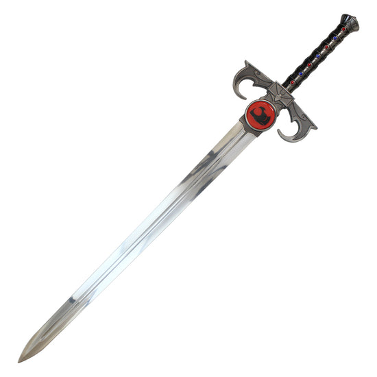 Thundercats Sword of Omens 47" steel replica sword. In the ThunderCats series, The Sword of Omens is the legendary sword wielded by the Lord of the ThunderCats.  This heavy, well crafted stainless steel prop replica is a full 47 inches in length! It features the Sword of Omens in its full longsword form, with an iconically designed hilt shape. 