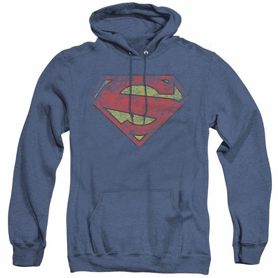 Load image into Gallery viewer, Superman Distressed Logo (DC Comics) Heather Blue Pull Over Hoodie
