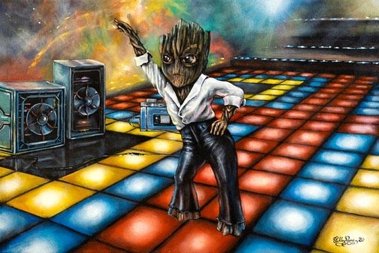 Load image into Gallery viewer, Baby Groot Disco Dance (Guardians of the Galaxy) Marvel Parody Art Print

