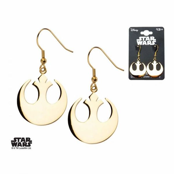 Load image into Gallery viewer, Stainless Steel Star Wars Gold Plated Rebel Alliance Symbol Hook Dangle Earrings
