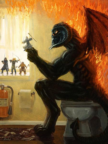 Balrog "You Shall Not Pass" (The Lord of the Rings) Bathroom Parody Art Print