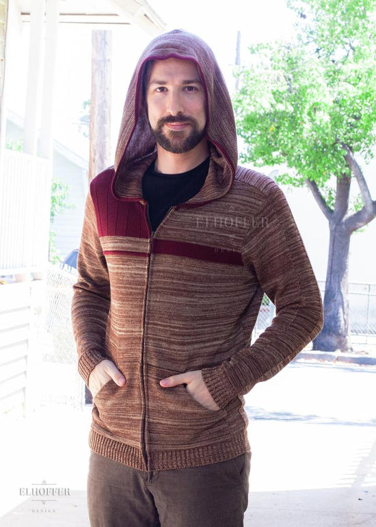 The Galatic Bromance Knit Hoodie by Elhoffer Design - A subtle Star Wars inspired design inspired by Poe Dameron and Finn.  Unisex Fit Front Zipper Thumbholes Knit Hoodie Front Pockets Lighter Knit than our other knit hoodies 100% Acrylic for the SDCC launch, Acrylic/Poly/Cotton/Lycra blended yarn for our reorder.  Made in the USA in limited runs Colors may vary due to monitor settings