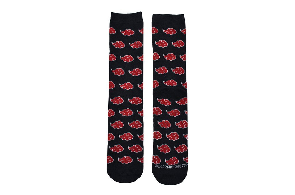 Akatsuki Symbol Crew Socks  Akatsuki Red Clouds from Naruto mean only one thing - bad guys.  Join up with the secret Akatsuki organization with these officially licensed Naruto socks, featuring a pattern of Akatsuki clouds against a black background. Akatsuki (Naruto: Shippuden) Symbol Crew Socks