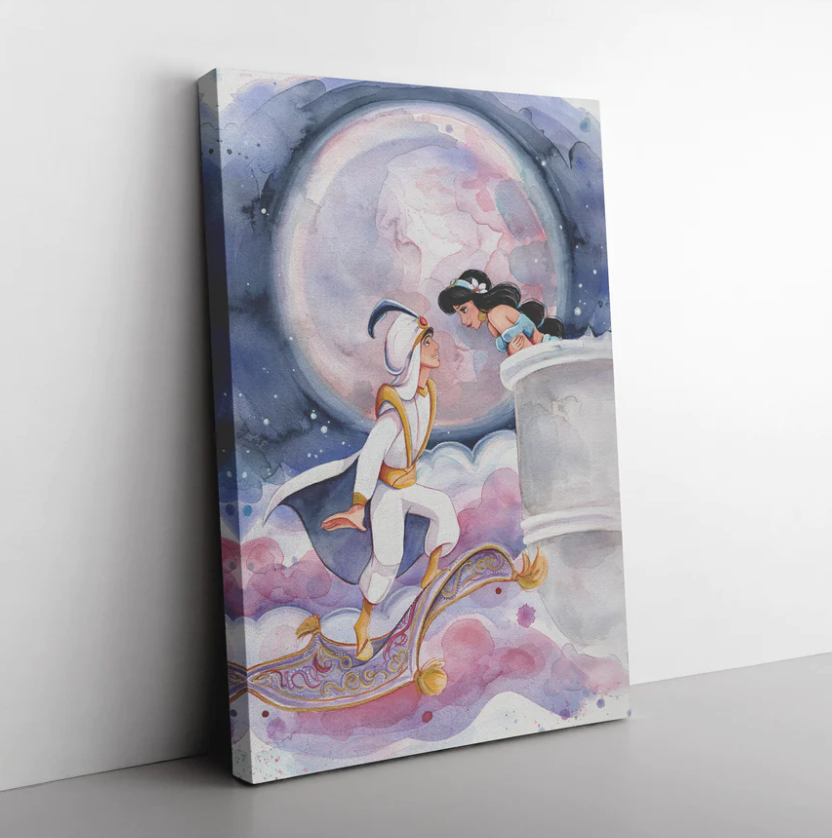 Load image into Gallery viewer, Aladdin and Jasmine &amp;quot;A Whole New World&amp;quot; Disney Watercolor Art Print
