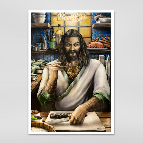 Load image into Gallery viewer, Aquaman &amp;quot;The King&amp;#39;s Sushi&amp;quot; (DC Comics) Parody Art Print
