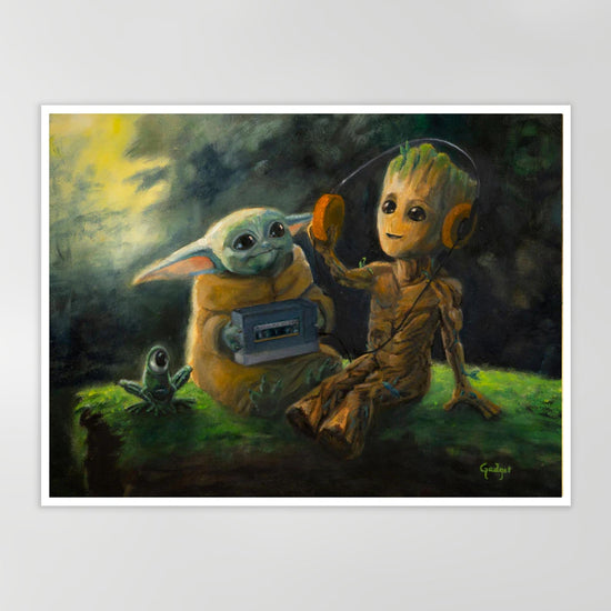 Grogu & Baby Groot "Baby Grooves" (Marvel x Star Wars) Parody Art Print