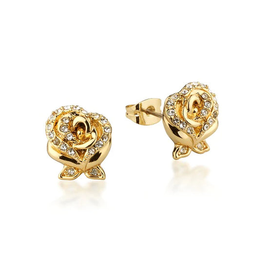 Beauty and the Beast Enchanted Rose Crystal Stud Earrings in Gold