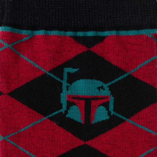 Star Wars Boba Fett Helmet Maroon Argyle Men's Dress Socks