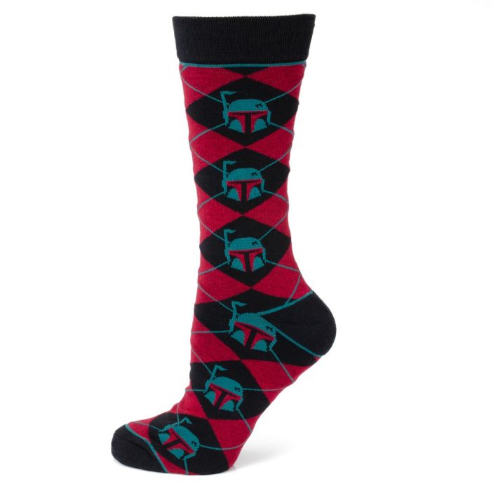 Star Wars Boba Fett Helmet Maroon Argyle Men's Dress Socks