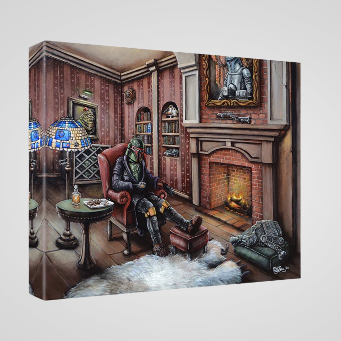 Load image into Gallery viewer, Boba Fett &amp;quot;Relaxing by the Fire&amp;quot; (Star Wars) Parody Art Print

