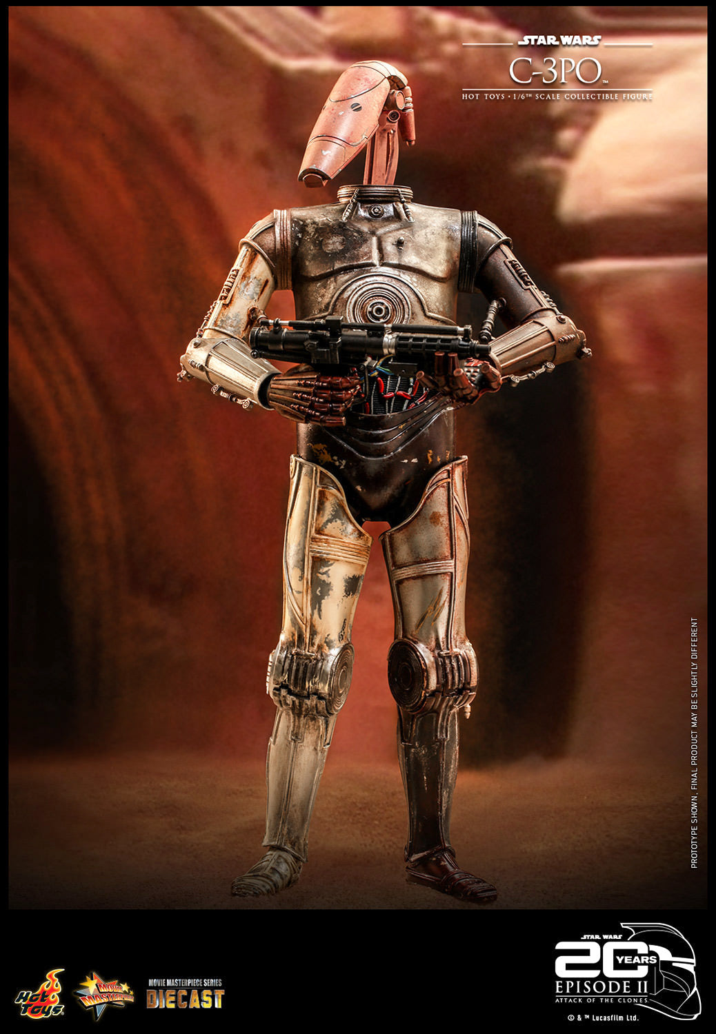 C-3PO with battle droid head (Star Wars: Attack of the Clones) 20th Anniversary 1:6 Diecast Figure by Hot Toys