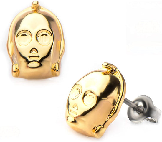 Load image into Gallery viewer, C-3PO Face (Star Wars) Gold Plated Earrings
