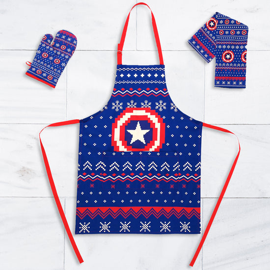 Load image into Gallery viewer, Captain America (Marvel) 3-Piece Holiday Apron &amp;amp; Kitchen Textile Set
