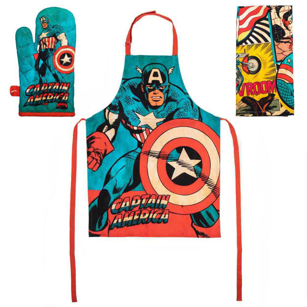 Load image into Gallery viewer, Captain America Classic Comic (Marvel) 3-Piece Apron &amp;amp; Kitchen Textile Set
