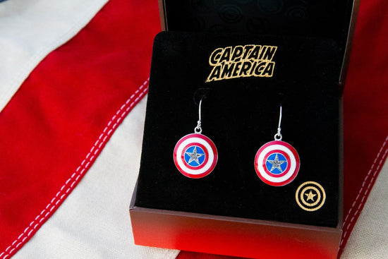 Marvel Captain America Shield Hook Earrings by RockLove in Sterling Silver