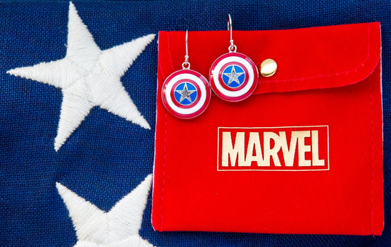 Marvel Captain America Shield Hook Earrings by RockLove in Sterling Silver