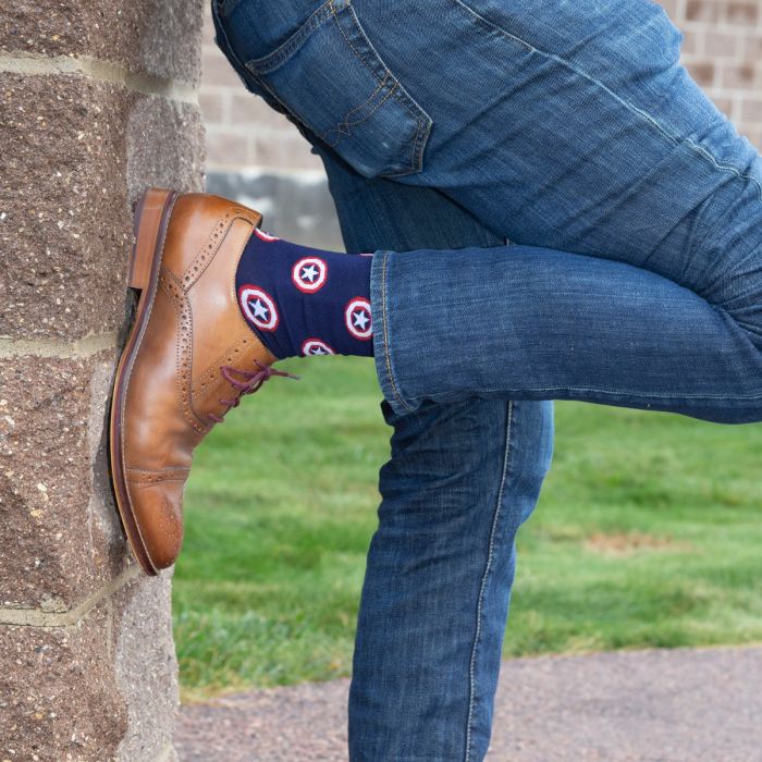 Load image into Gallery viewer, Captain America Shield (Marvel) Navy Dress Socks
