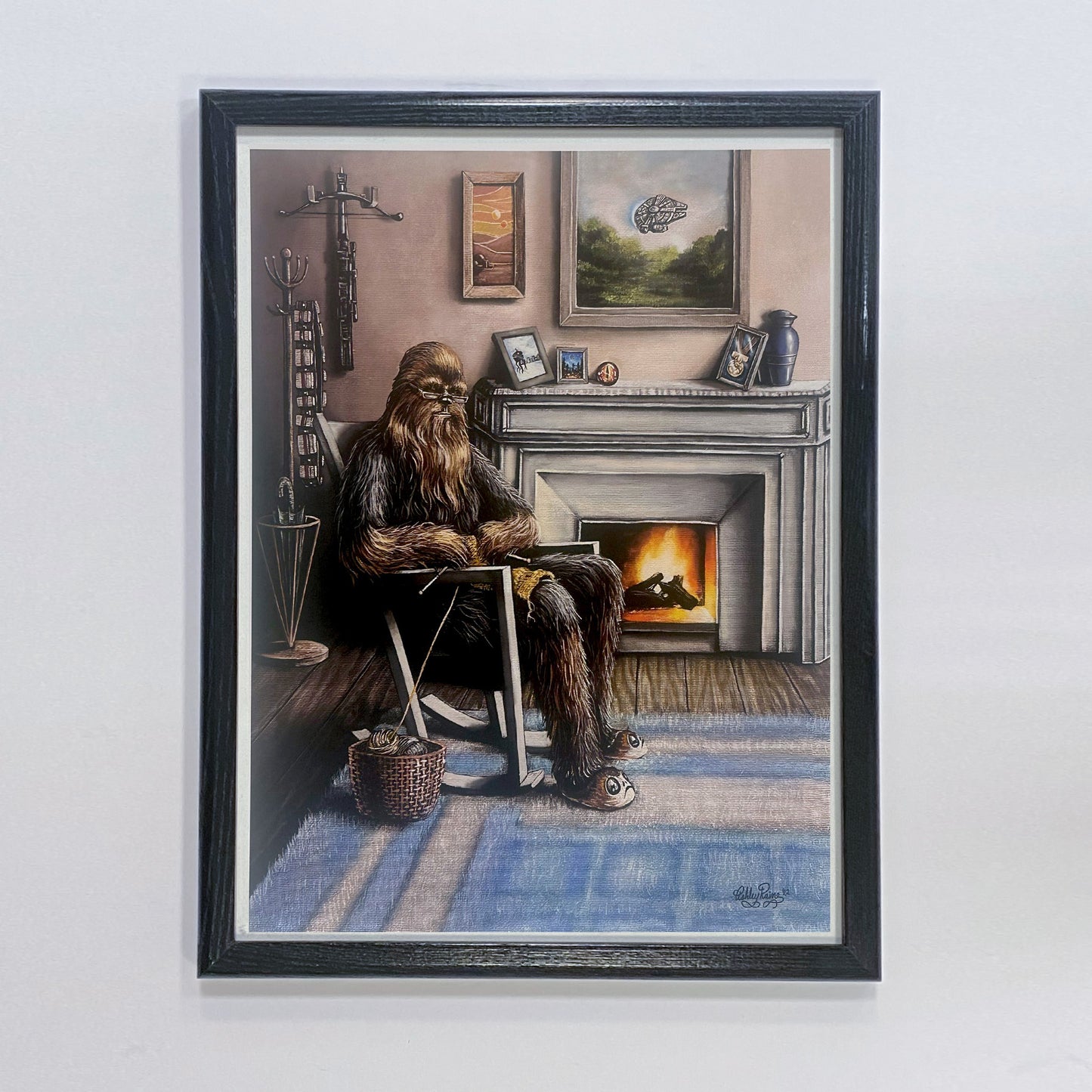 Chewbacca by the Fireplace "The Good Life" (Star Wars) Parody Art Print