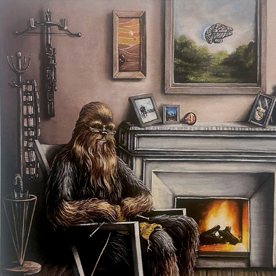 Chewbacca by the Fireplace "The Good Life" (Star Wars) Parody Art Print