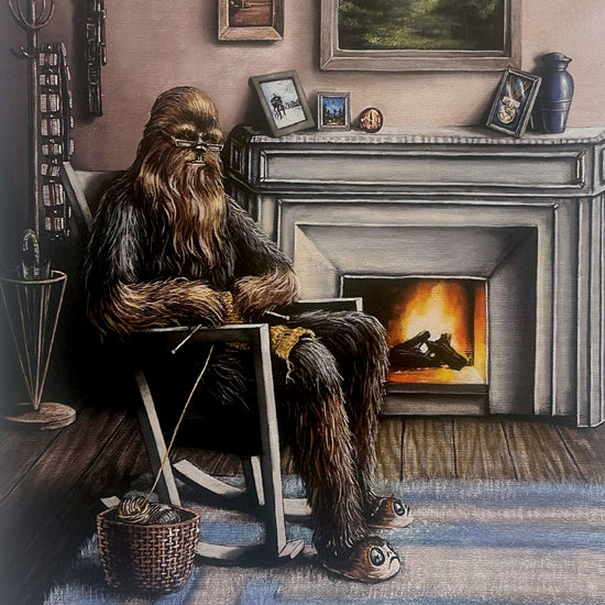 Chewbacca by the Fireplace "The Good Life" (Star Wars) Parody Art Print