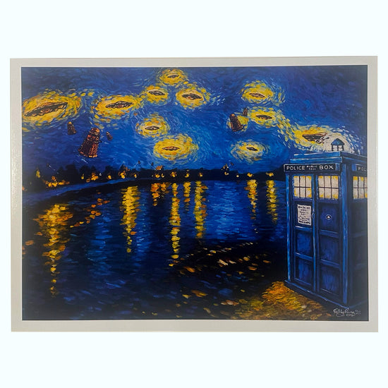 TARDIS Police Box Starry Night "Daleks on the Rhone" (Doctor Who) Parody Art Print