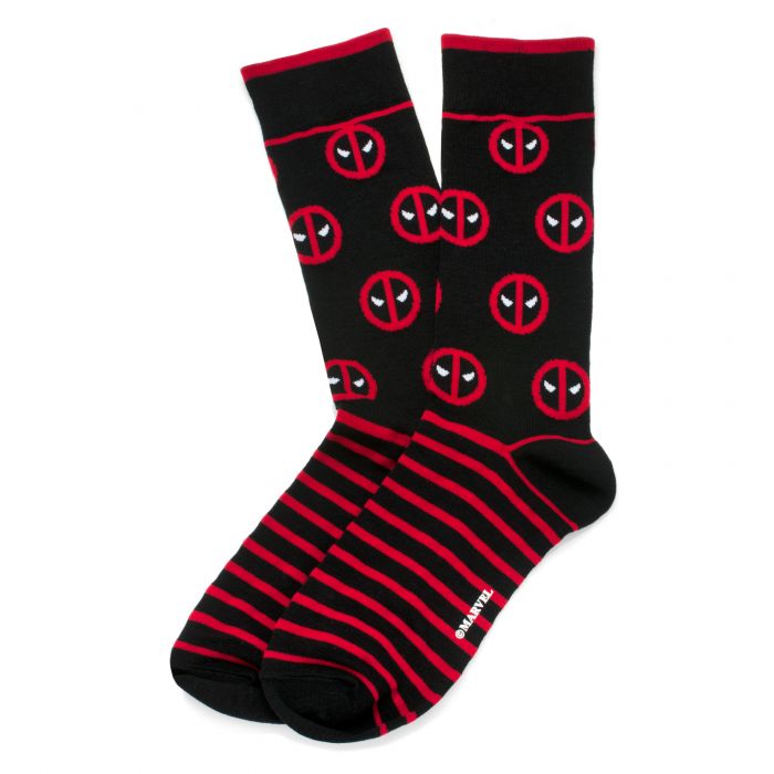 Marvel Deadpool Logo Red Stripe Men's Black Dress Socks