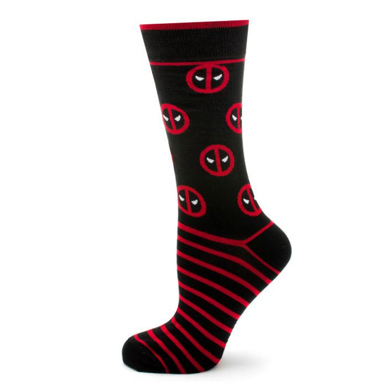 Marvel Deadpool Logo Red Stripe Men's Black Dress Socks