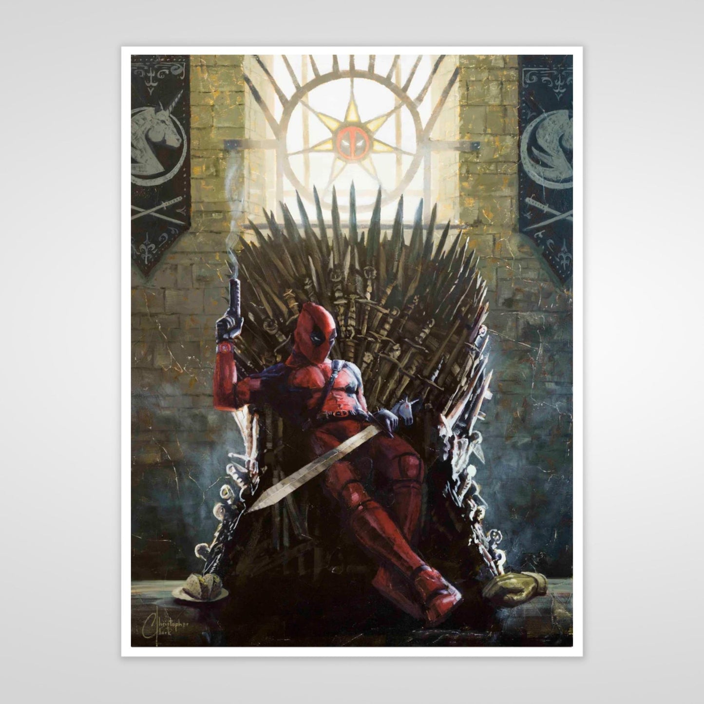 Deadpool on the Iron Throne (Marvel x Game of Thrones) Parody Art Print