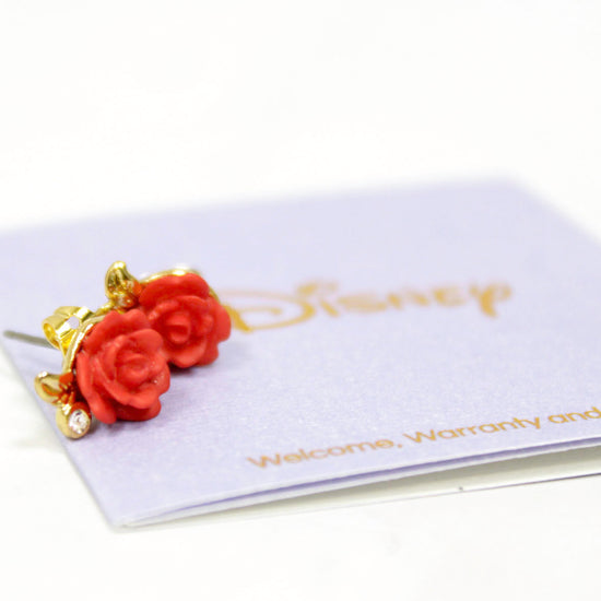 Red Enchanted Rose Beauty and the Beast Sculpted Disney Couture Stud Earrings