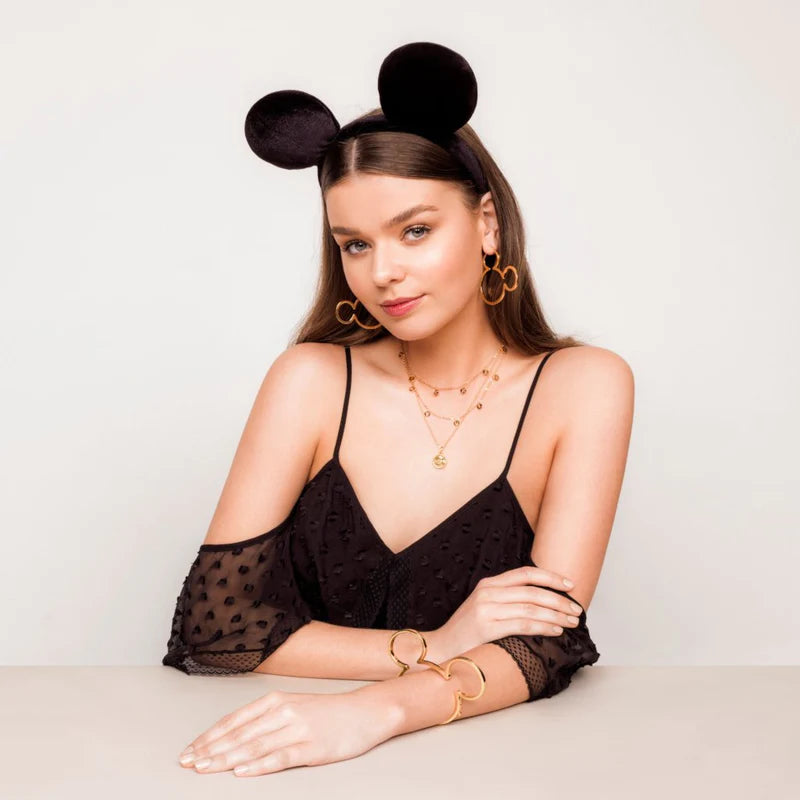 Mickey Mouse Outline Disney Couture Gold Plated Hoop Earrings
