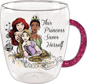 Disney Princess This Princess Saves Herself Decorative Glass Cup Silver Buffalo