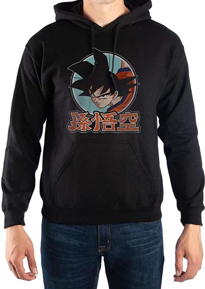 *Clearance* Goku Distressed Kanji (Dragon Ball Z) Black Pullover Hoodie Sweatshirt